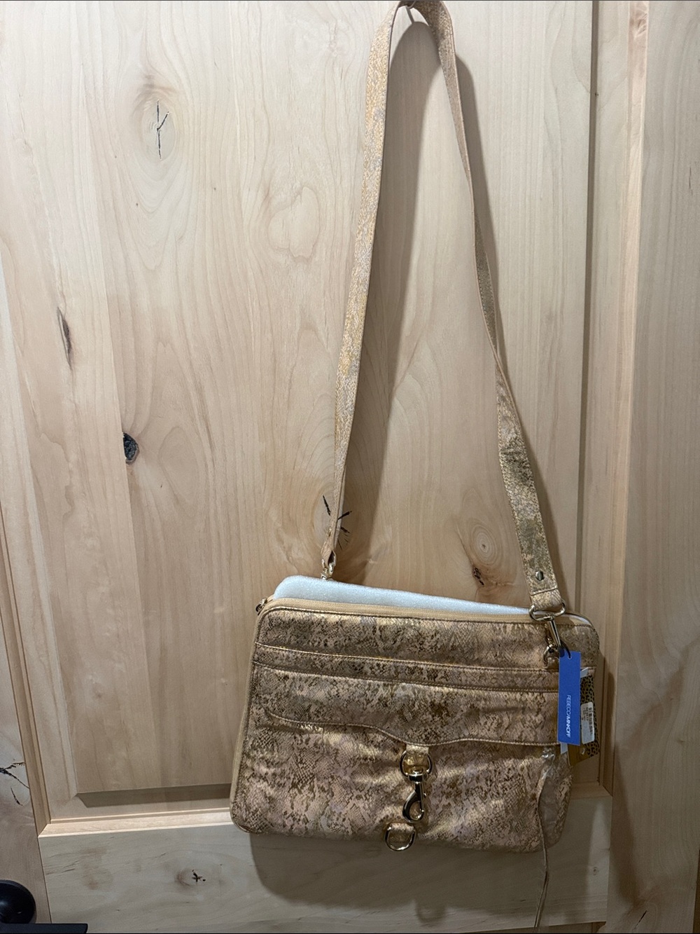 Rebecca Minkoff Metallic Gold Snake-Embossed Crossbody